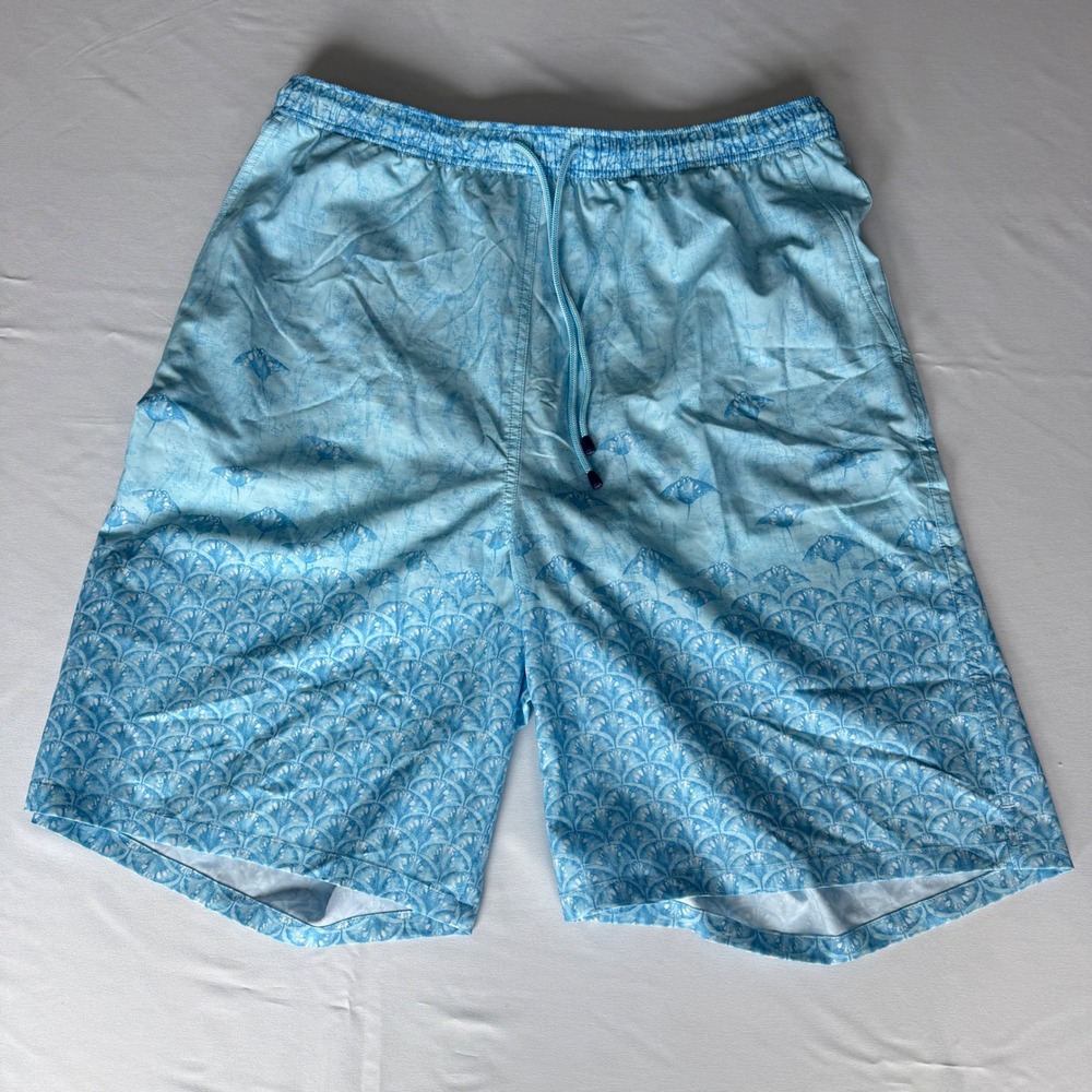 Peter Millar Crown Sport Mens Blue Stingray Print Swim Trunks Board Shorts LT